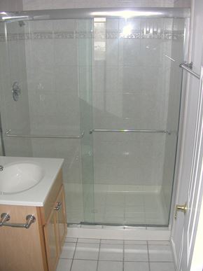 Lake Forest apartment for rent - a small bathroom with a shower and a sink