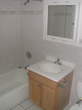Lake Forest apartment for rent - a bathroom with a sink and a tub and a mirror