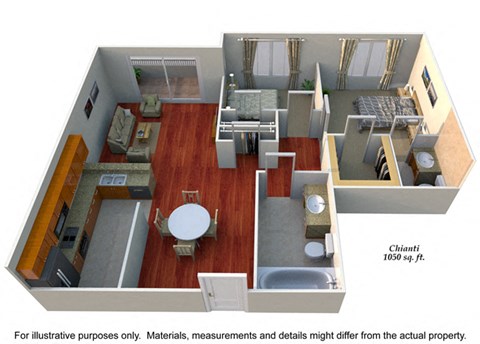 Floor plan for 2 beds, 2 baths, 1150 sqft