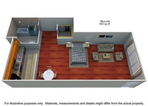 Floor plan for studio, 1 bath, 800 sqft