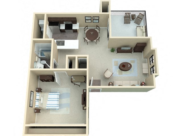Floor plan for 1 bed, 1 bath, 812 sqft