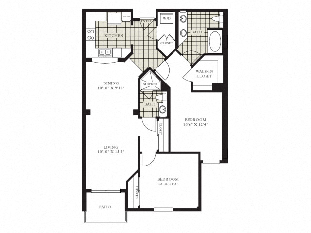 Floor plan for 2 beds, 2 baths, 1218 sqft