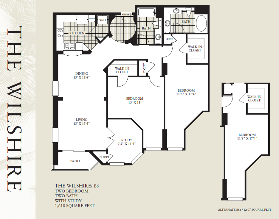 Floor plan for 3 beds, 2 baths, 1607 sqft