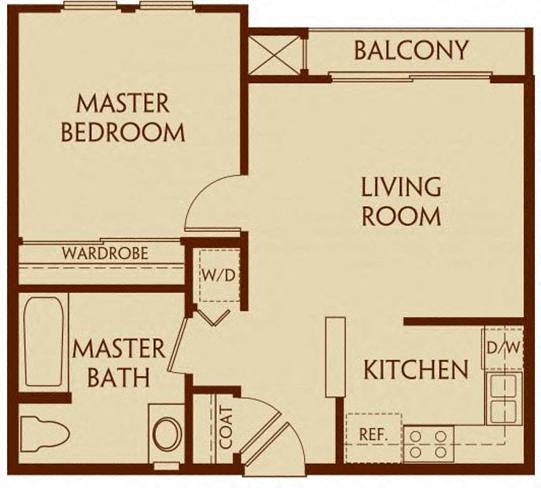 Floor plan for 1 bed, 1 bath, 550 sqft