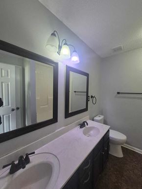 Clarksville house for rent - A bathroom with a white sink and a toilet.