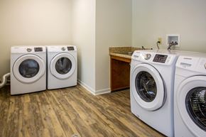 Blue Ridge apartment for rent - a washer and dryer in a laundry room with a counter and washing machines