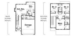 Waukee house for rent - A floor plan of a house with a main floor and second floor, including a garage and two bedrooms.