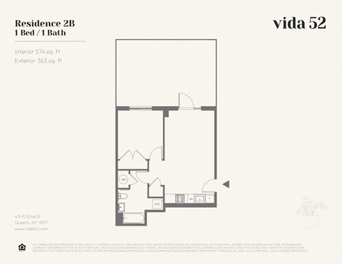 Floor plan for 1 bed, 1 bath, 545 sqft