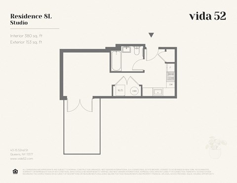 Floor plan for studio, 1 bath, 367 sqft