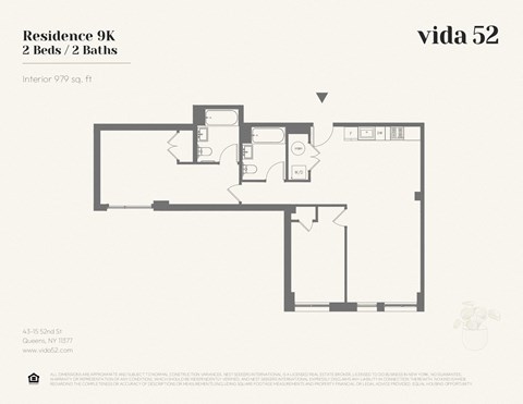 Floor plan for 2 beds, 1 bath, 795 sqft
