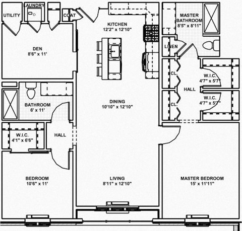 Floor plan for 2 beds, 2 baths, 1220 sqft