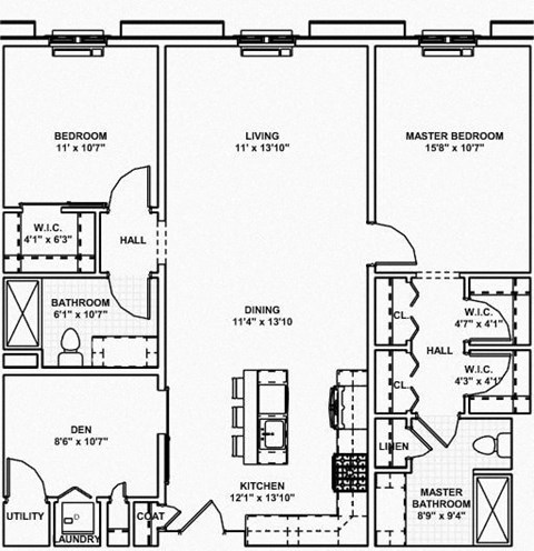 Floor plan for 2 beds, 2 baths, 1248 sqft
