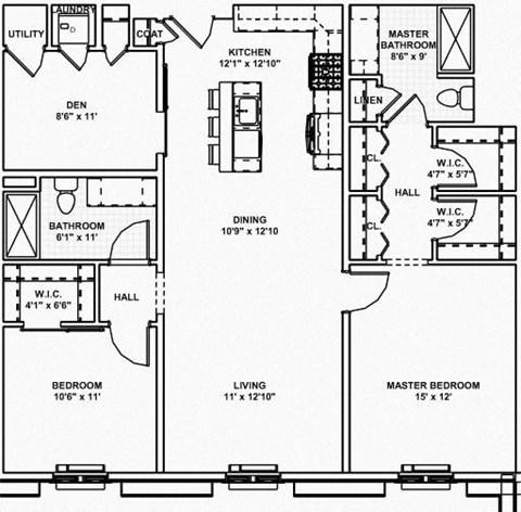 Floor plan for 2 beds, 2 baths, 1248 sqft