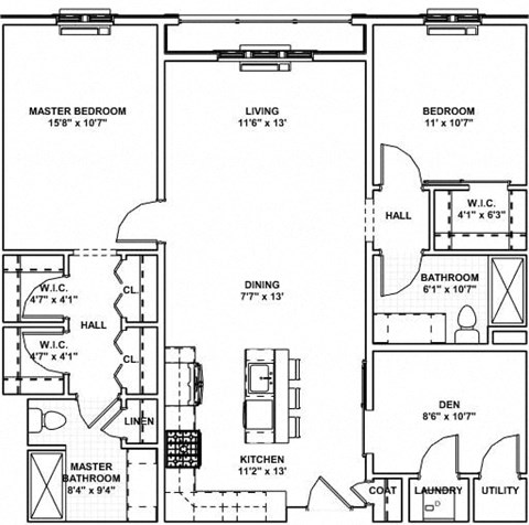 Floor plan for 2 beds, 2 baths, 1220 sqft