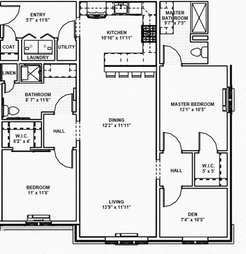 Floor plan for 2 beds, 2 baths, 1255 sqft