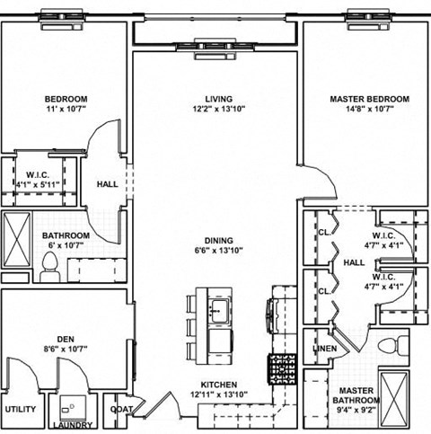 Floor plan for 2 beds, 2 baths, 1220 sqft