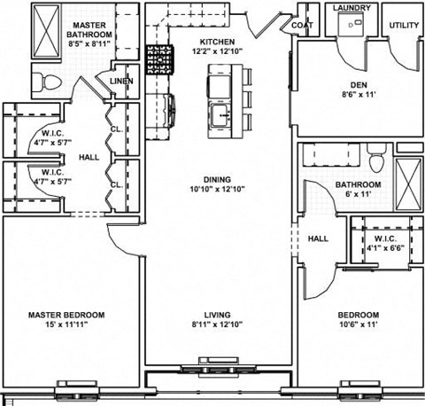 Floor plan for 2 beds, 2 baths, 1220 sqft