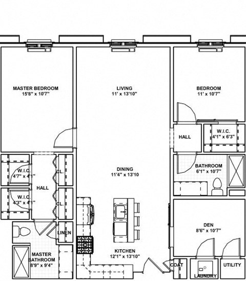 Floor plan for 2 beds, 2 baths, 1220 sqft