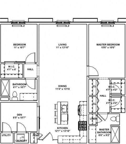 Floor plan for 2 beds, 2 baths, 1220 sqft