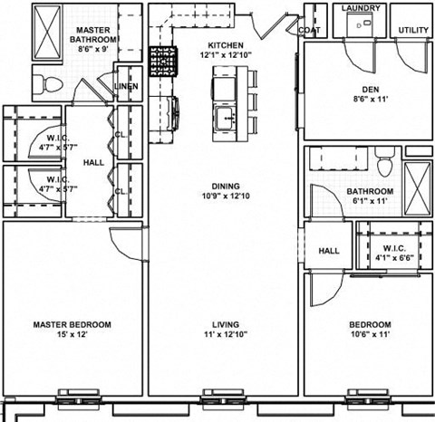 Floor plan for 2 beds, 2 baths, 1248 sqft