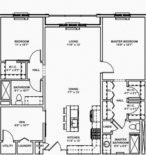 Floor plan for 2 beds, 2 baths, 1220 sqft
