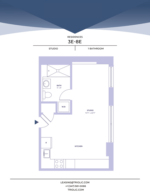 Floor plan for studio, 1 bath, 397 sqft