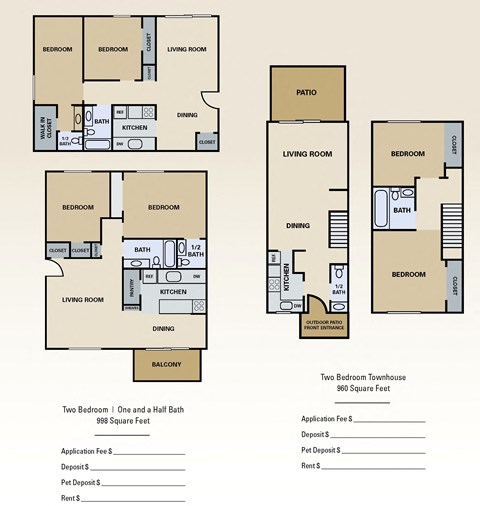 Floor plan for 2 beds, 1.5 baths, 1455 sqft