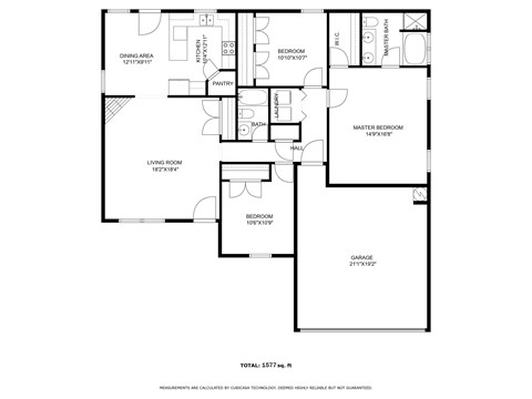 Floor plan for 3 beds, 2 baths, 1577 sqft