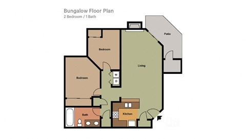 Floor plan for 2 beds, 1 bath, 918 sqft