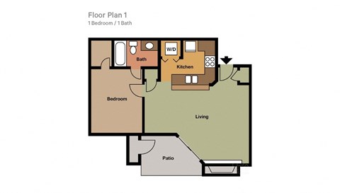 Floor plan for 1 bed, 1 bath, 656 sqft