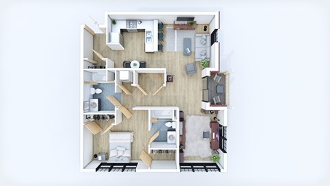 Floor plan for 1 bed, 2 baths, 1015 sqft