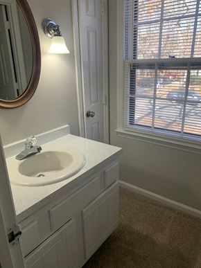 Raleigh house for rent - A bathroom with a sink and mirror.