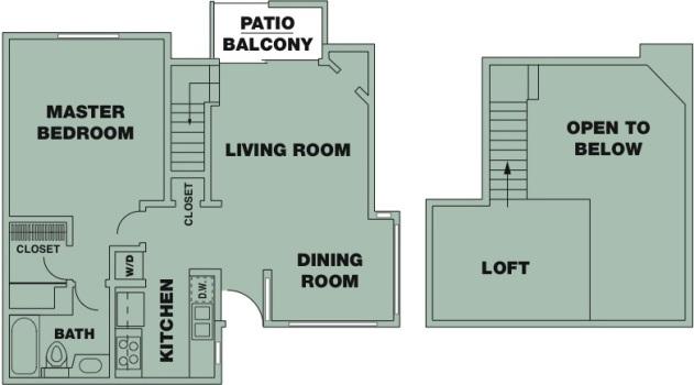Floor plan for 1 bed, 1 bath, 850 sqft