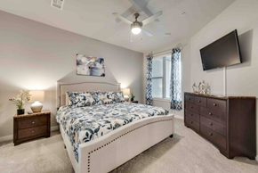 Mckinney house for rent - a bedroom with a bed and a ceiling fan