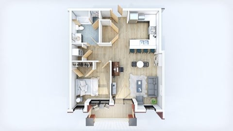 Floor plan for 1 bed, 1 bath, 847 sqft