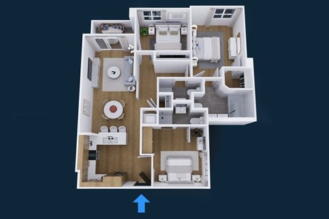 Floor plan for 3 beds, 3 baths, 1125 sqft
