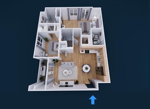 Floor plan for 3 beds, 3 baths, 1100 sqft