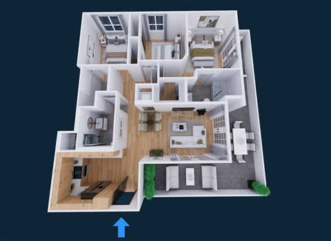 Floor plan for 3 beds, 3 baths, 1126 sqft