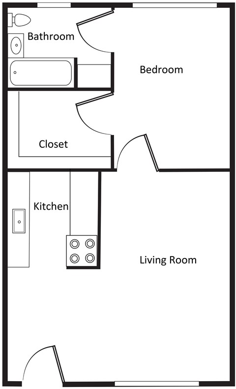 Floor plan for 1 bed, 1 bath