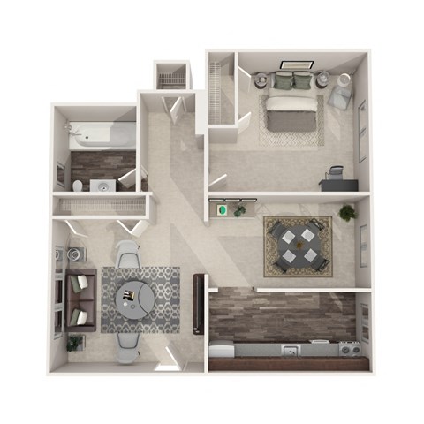 Floor plan for 1 bed, 1 bath, 604 sqft