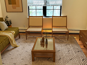 Swarthmore apartment for rent - A living room with a couch, chairs, and a coffee table.