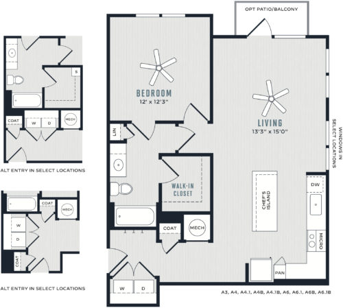 Floor plan for 1 bed, 1 bath, 847 sqft