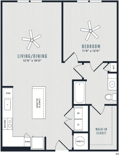 Floor plan for 1 bed, 1 bath, 841 sqft
