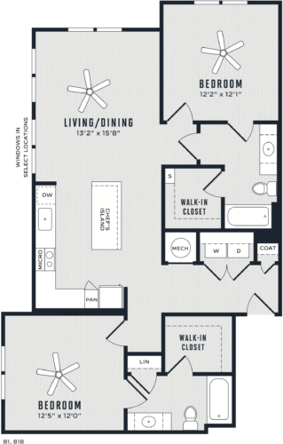 Floor plan for 2 beds, 2 baths, 1146 sqft