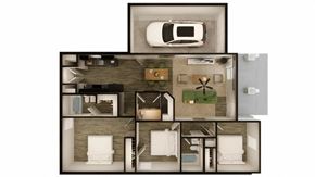 Odessa house for rent - A cutaway view of a house showing the interior layout of the rooms.