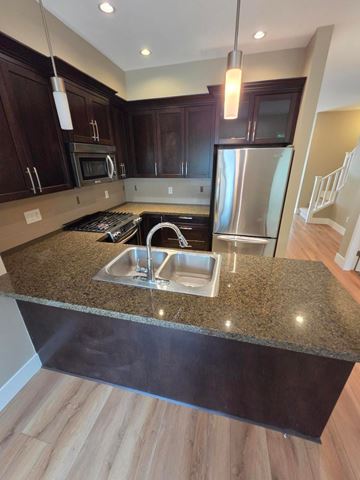 New Westminster apartment for rent - A kitchen with a granite countertop and stainless steel appliances.