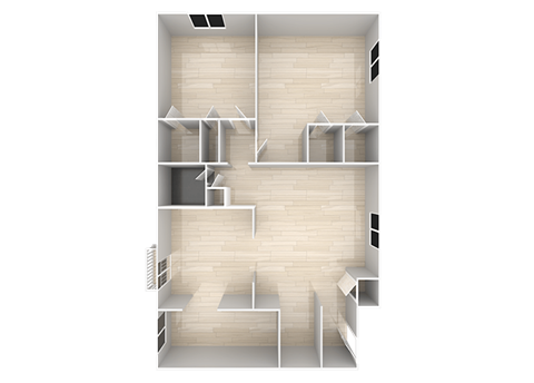 Floor plan for 2 beds, 1 bath, 1050 sqft