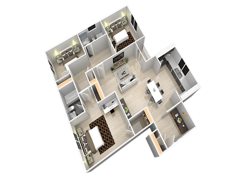 Floor plan for 3 beds, 2 baths, 1150 sqft