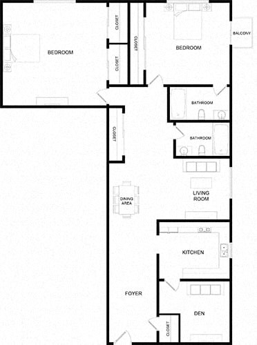 Floor plan for 1 bed, 1 bath, 700 sqft