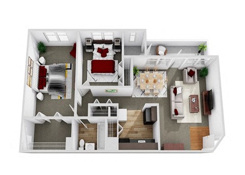 Floor plan for 2 beds, 1 bath, 992 sqft